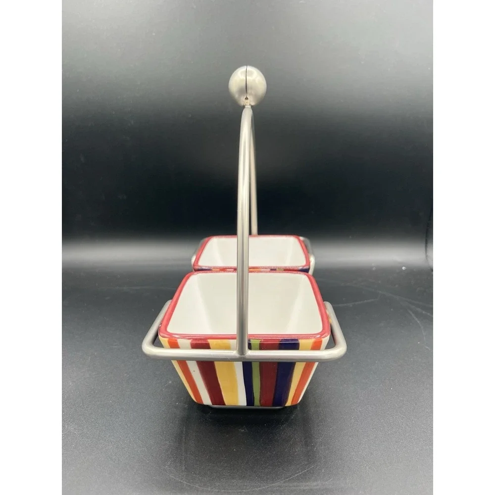 🍽️Pampered Chef Simple‎ Additions Small Bowl Caddy w/ 2 Striped Bowls – NIB